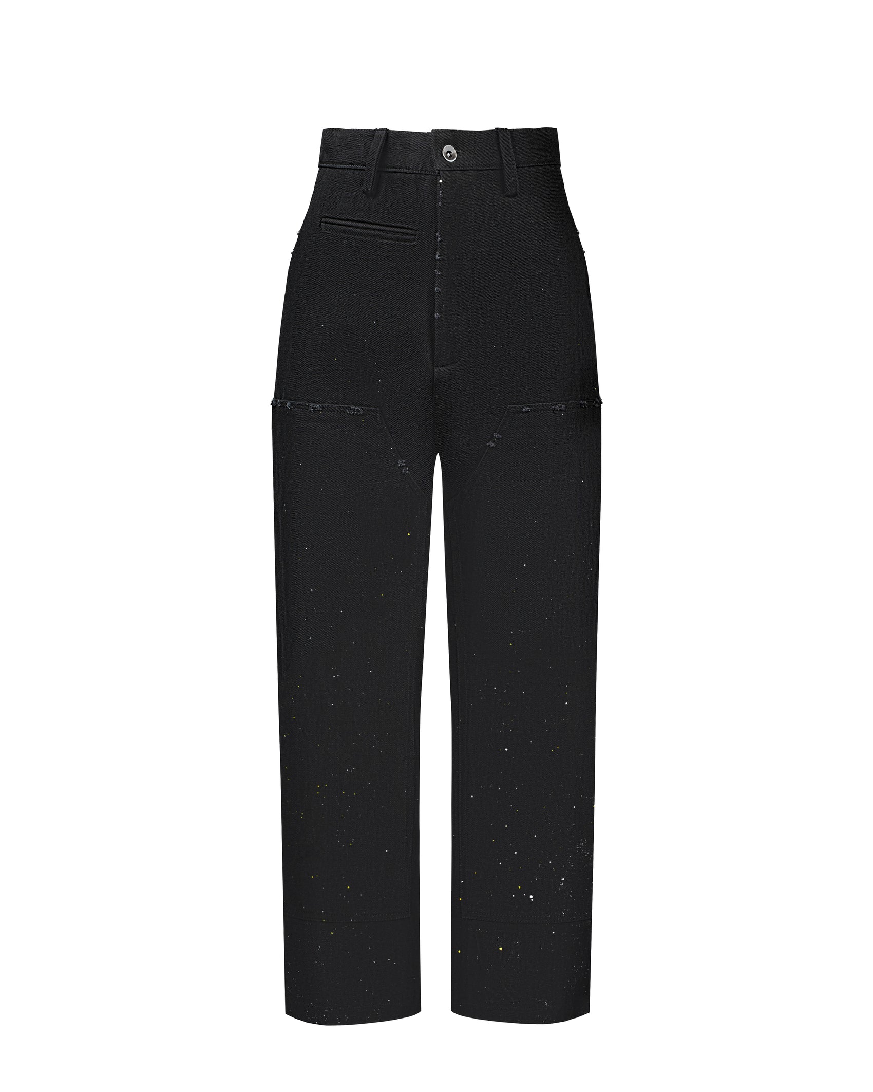 DISTRESSED DOUBLE KNEE PANTS IN BLACK DENIM