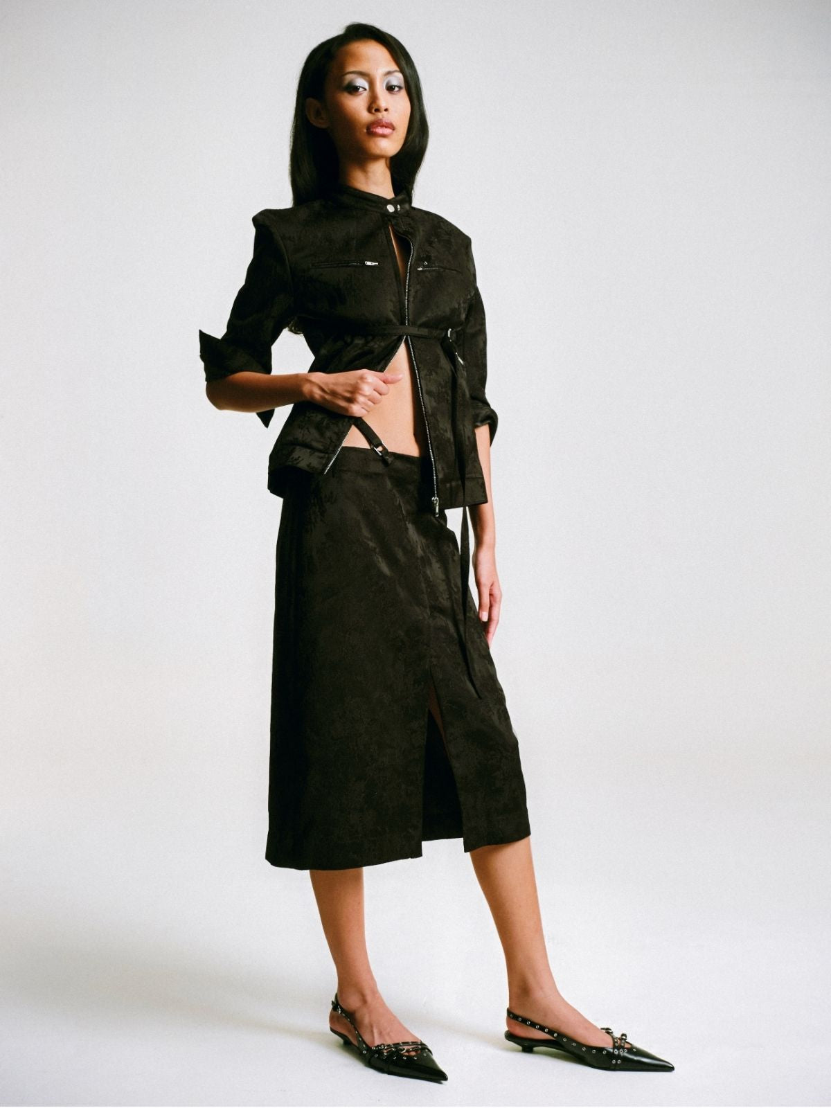 CROPPED MANDARIN MOTORCYCLE JACKET