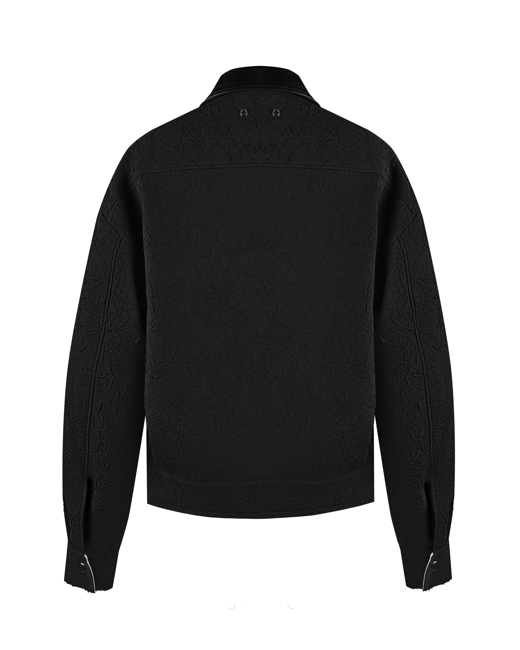 CRINKLED BLOUSON WITH EMBELLISHMENTS AND LEATHER COLLAR