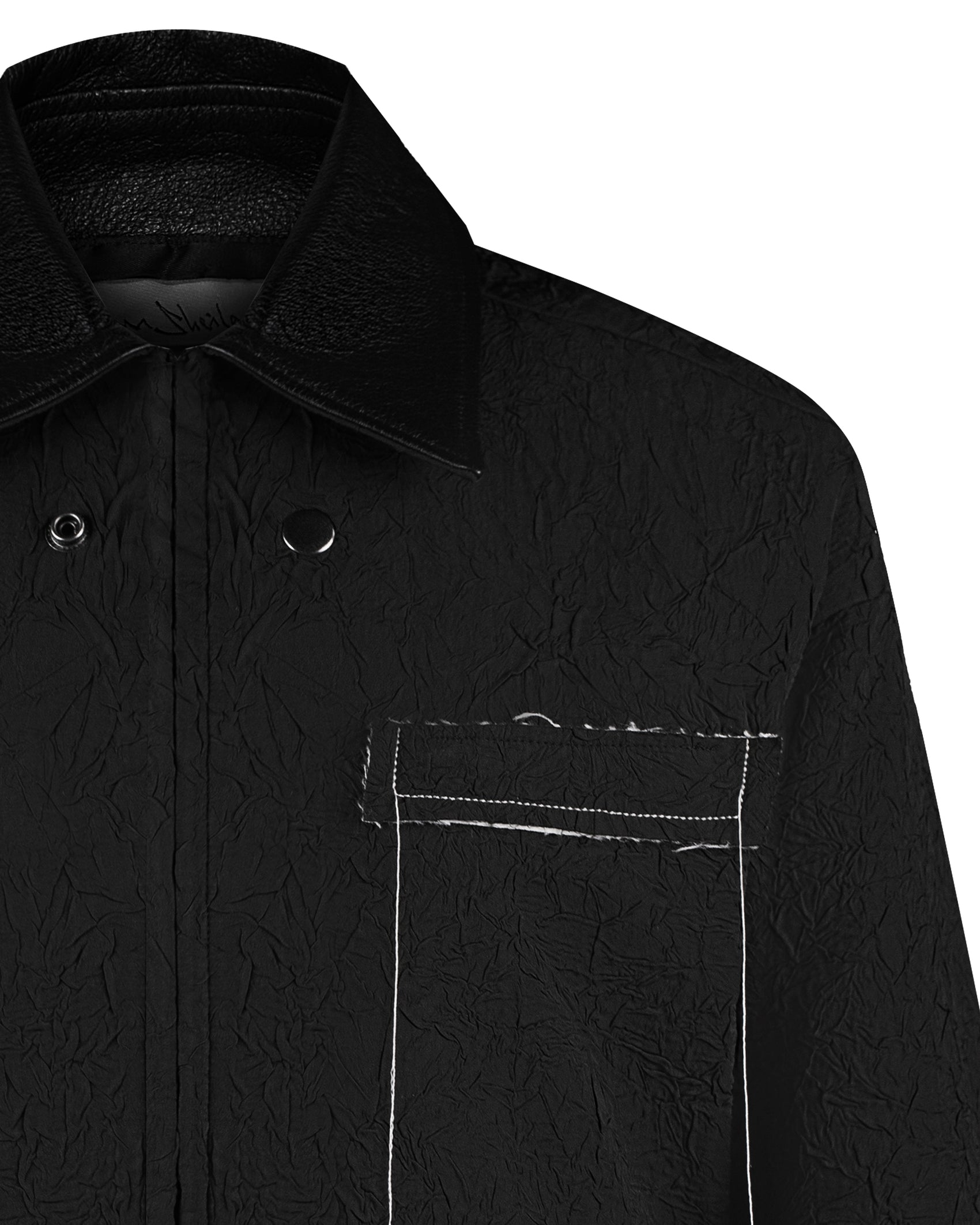 CRINKLED BLOUSON WITH EMBELLISHMENTS AND LEATHER COLLAR