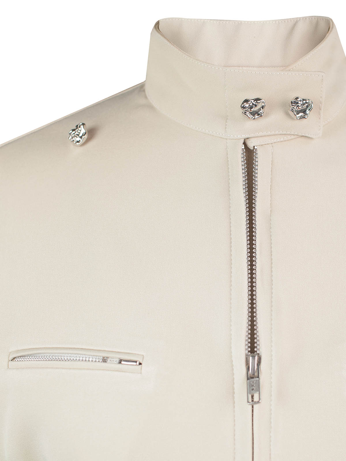 ROUNDED MOTOR JACKET WITH EMBELLISHMENT BUTTONS