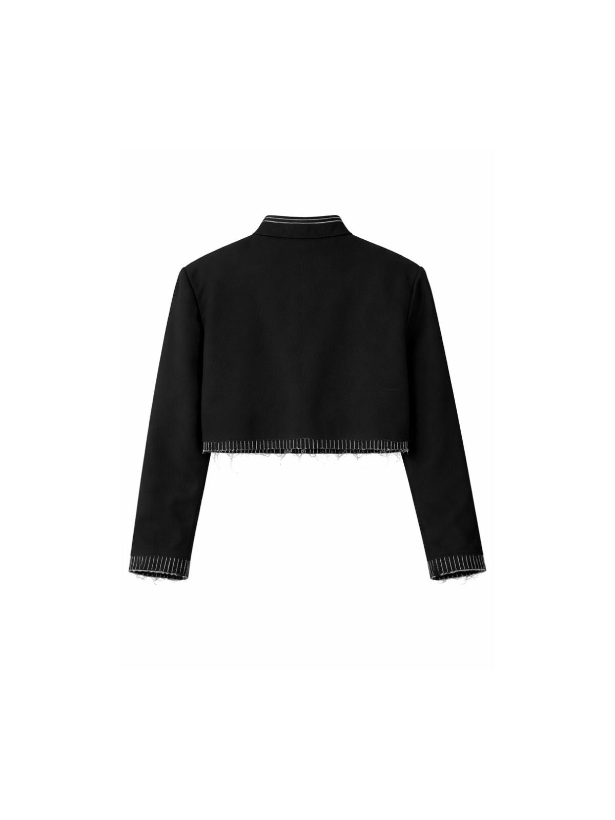 TAILORED DISTRESSED BESKAP WITH STRIPED HEM AND ZIPPER POCKETS