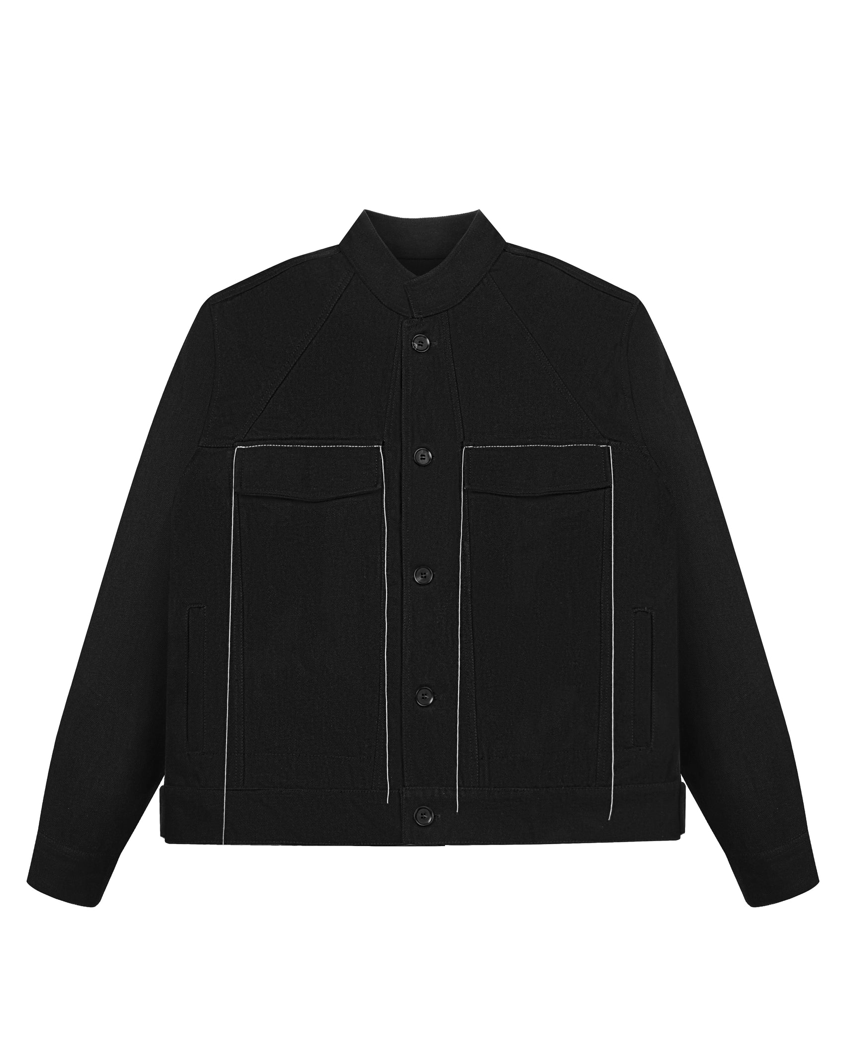 BLACK MANDARIN DENIM JACKET