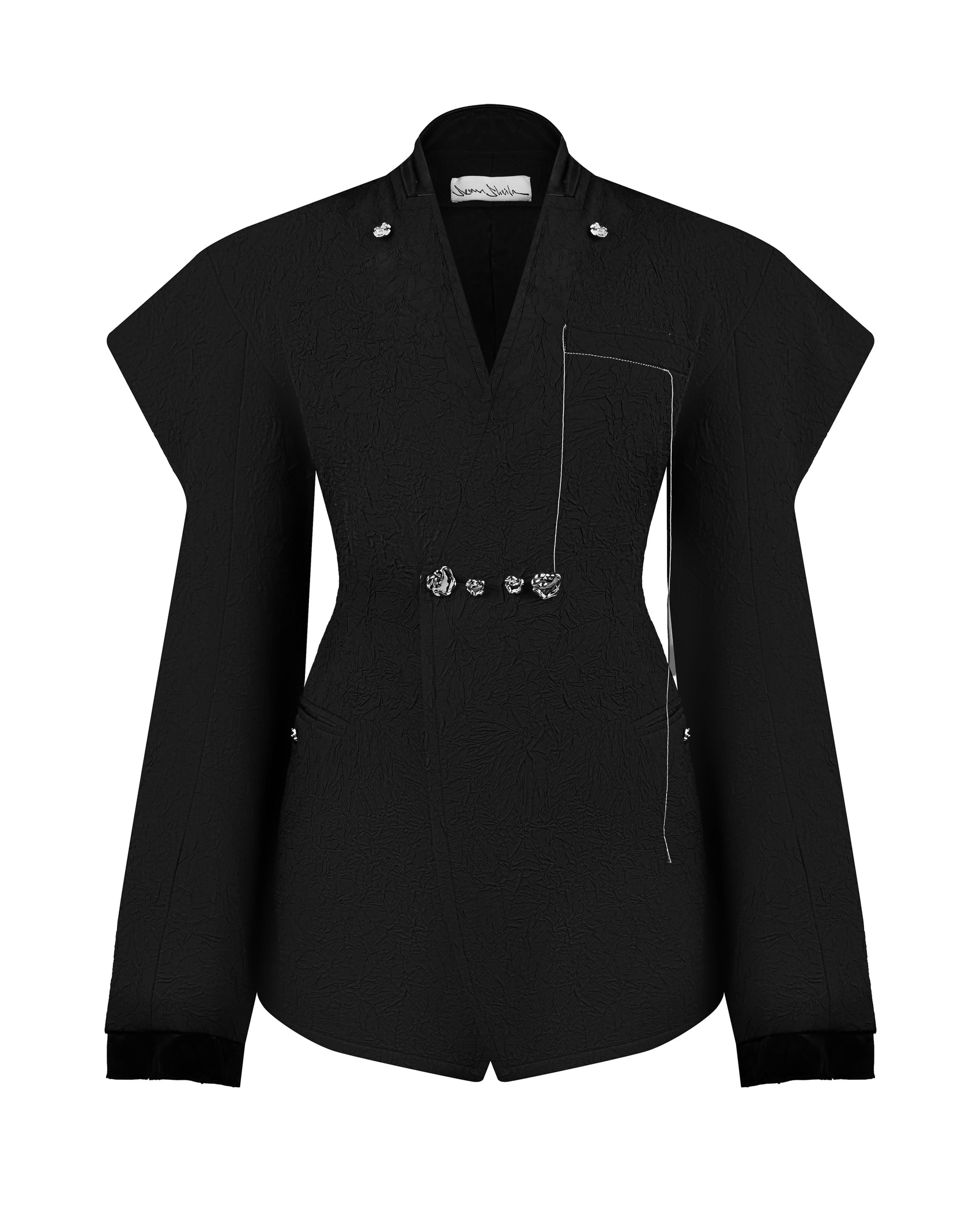 DOUBLE BREASTED JACKET WITH EMBELLISHED BUTTONS AND STRUCTURED SLEEVES