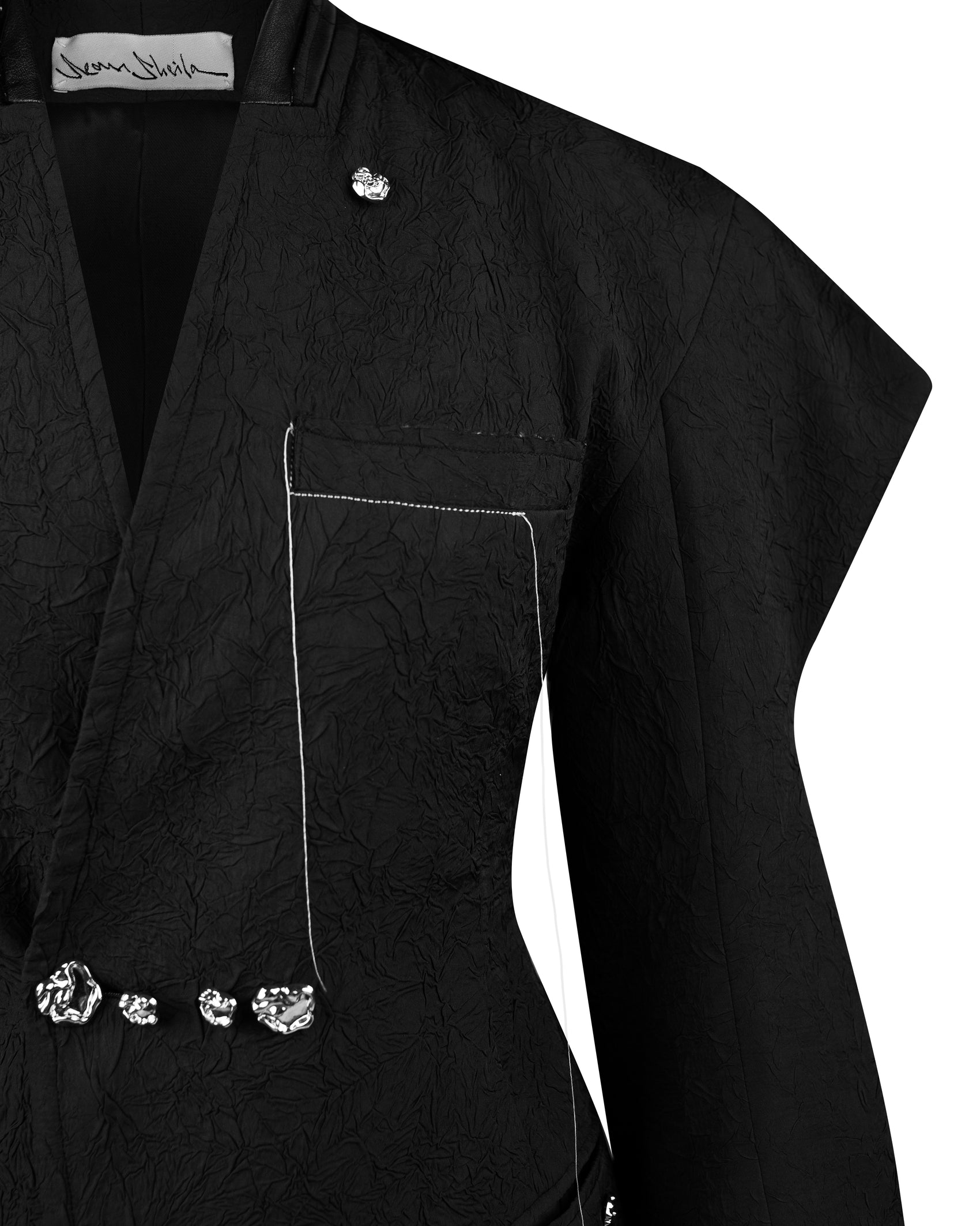 DOUBLE BREASTED JACKET WITH EMBELLISHED BUTTONS AND STRUCTURED SLEEVES