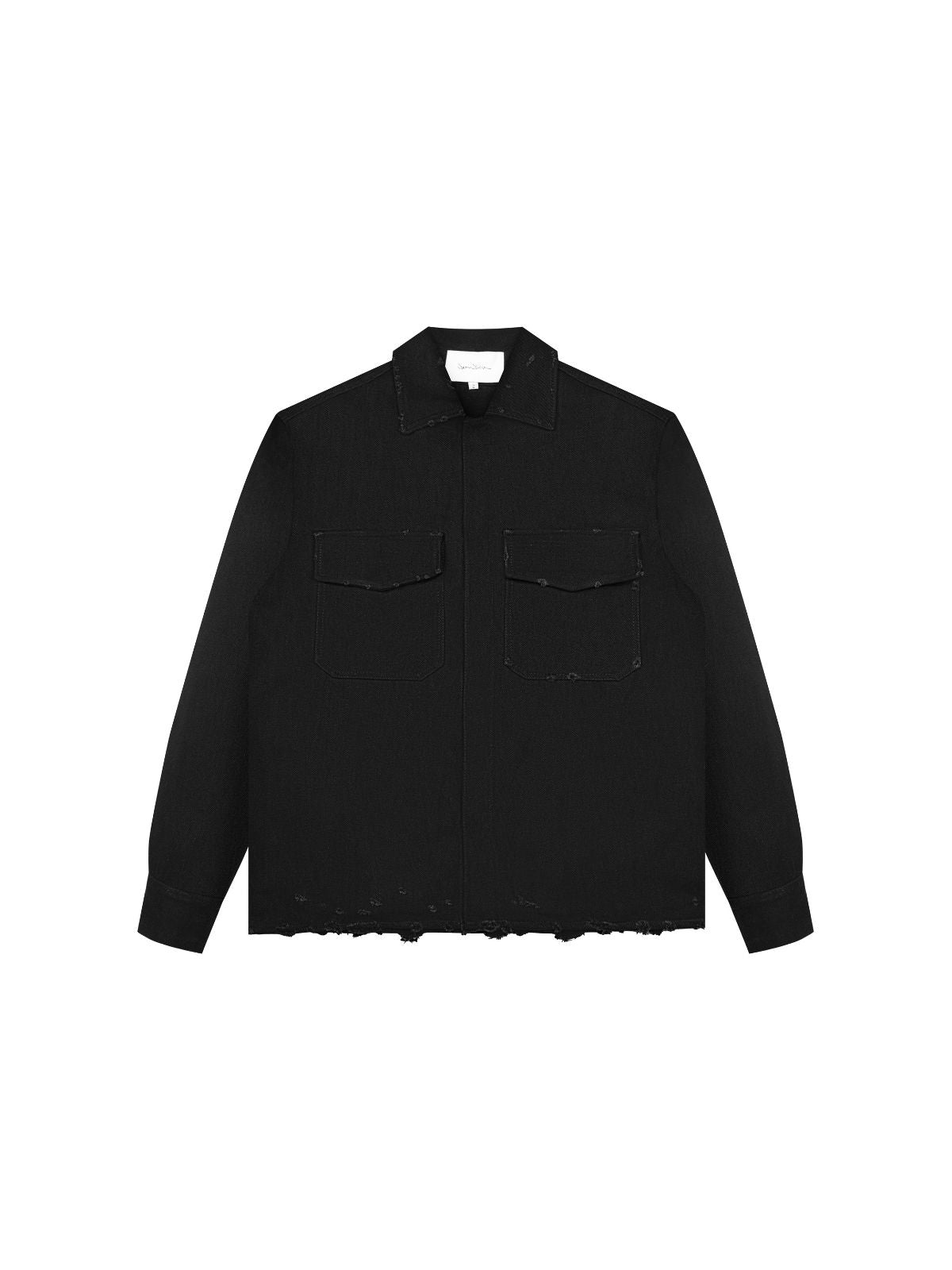 DISTRESSED DENIM SHIRT IN BLACK