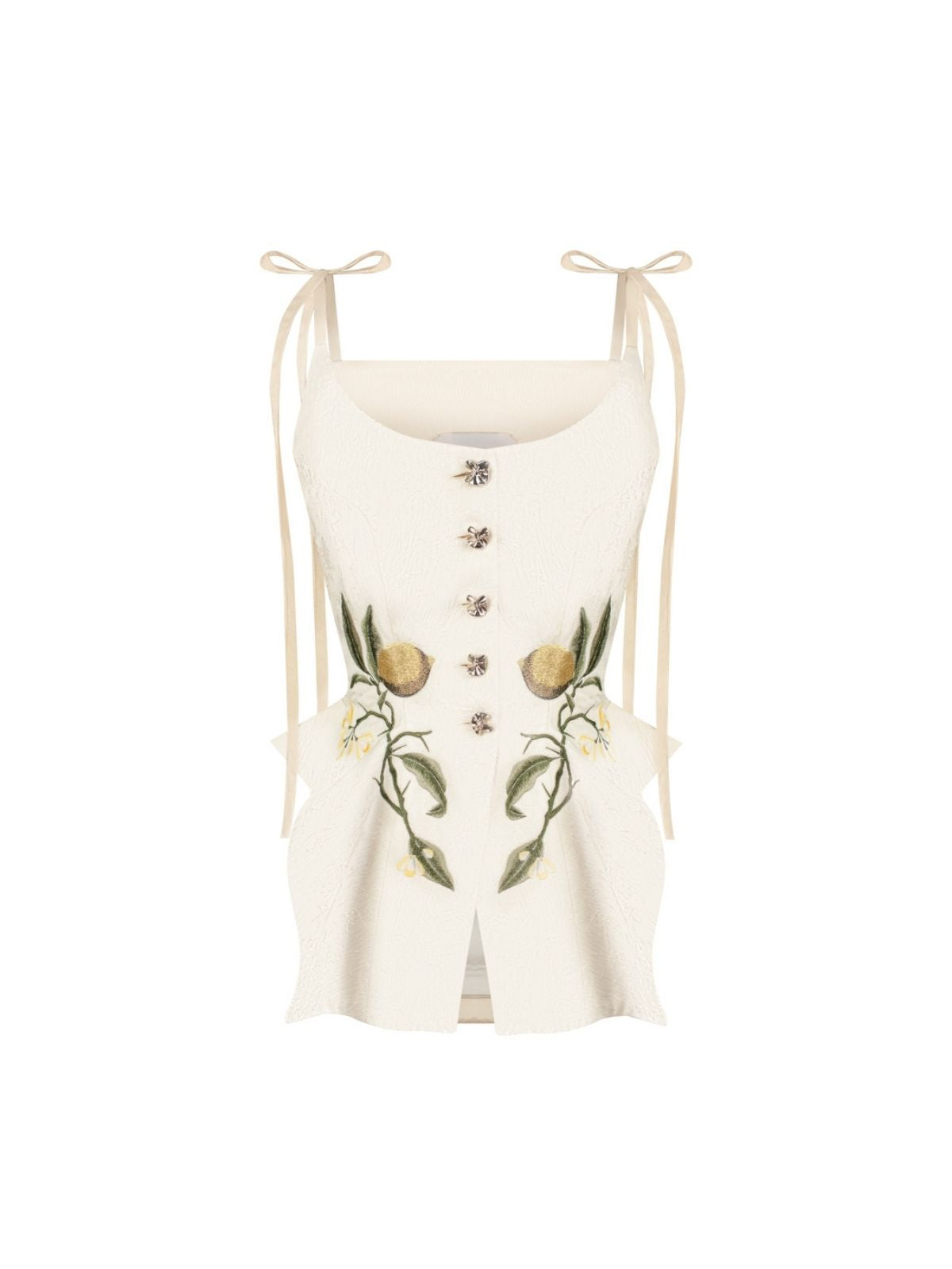 WHITE JACQUARD TANK TOP WITH EMBROIDERY DETAILS