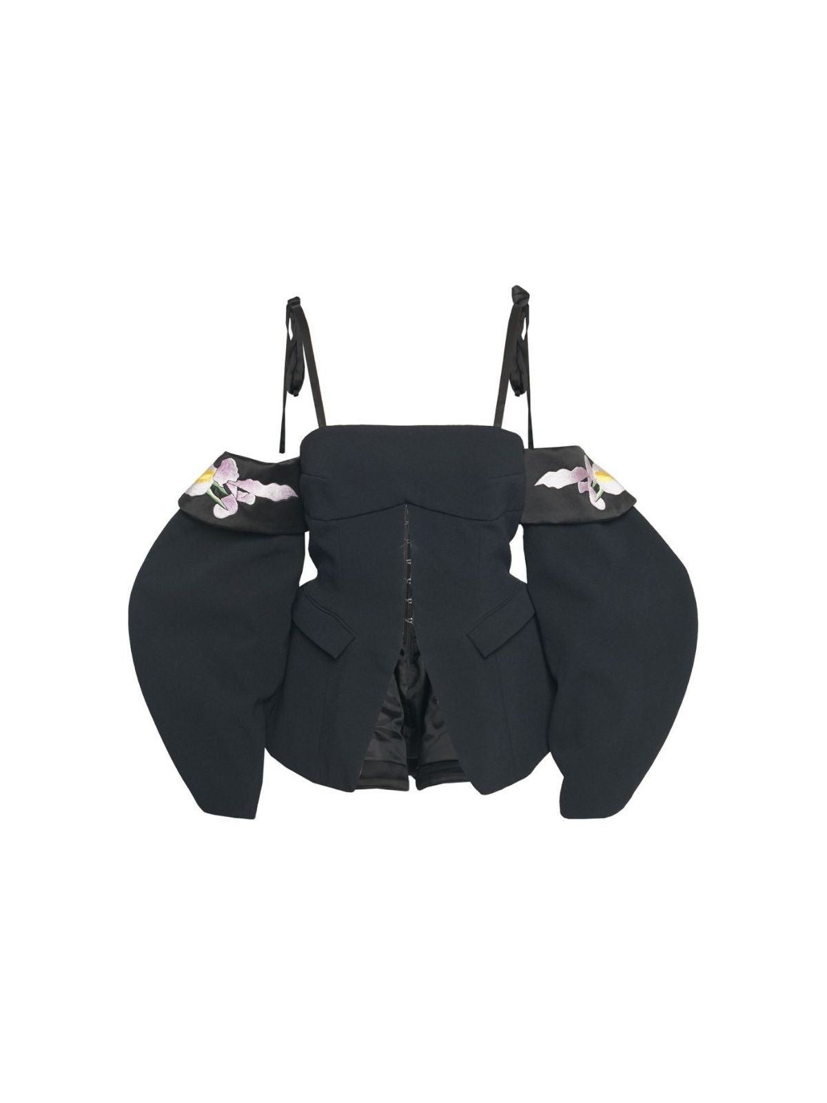 BLACK EMBROIDERED BALOON SLEEVES