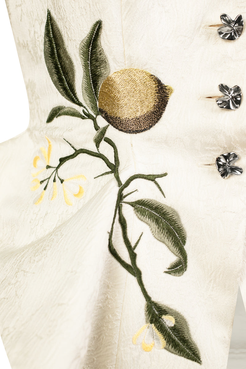 WHITE JACQUARD TANK TOP WITH EMBROIDERY DETAILS