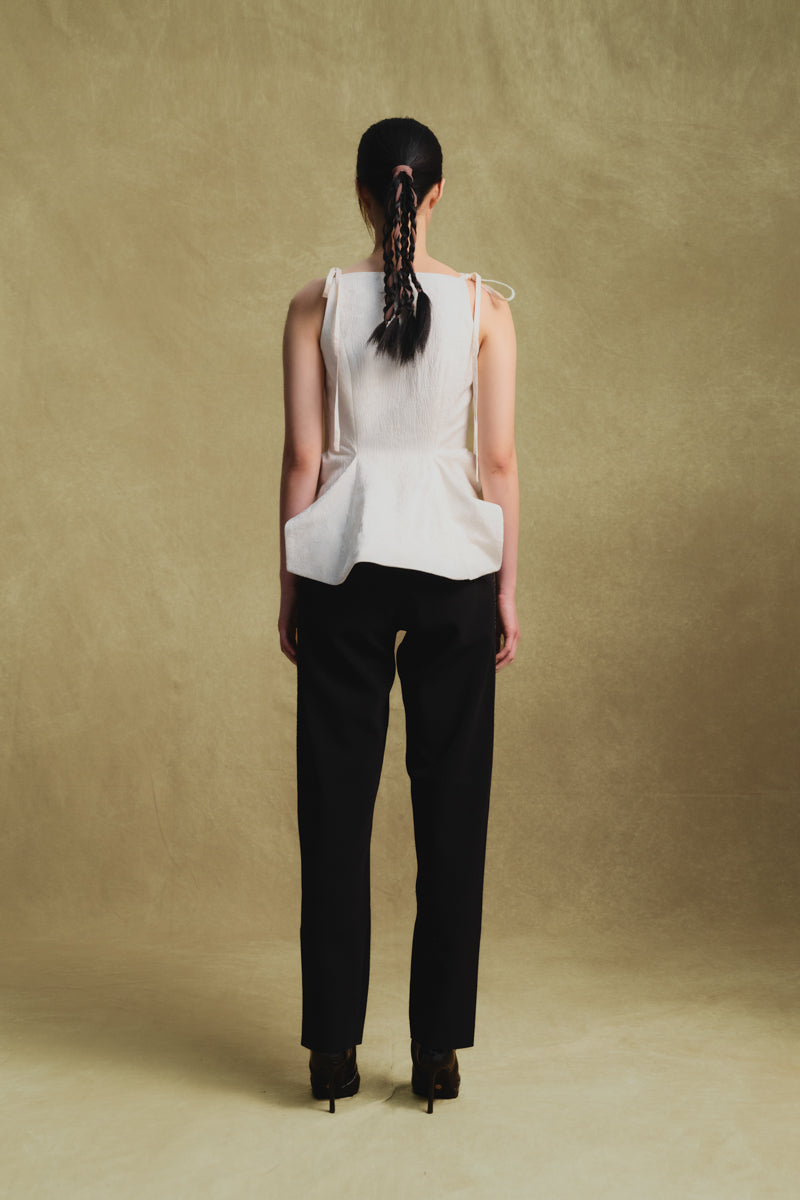 WHITE JACQUARD TANK TOP WITH EMBROIDERY DETAILS