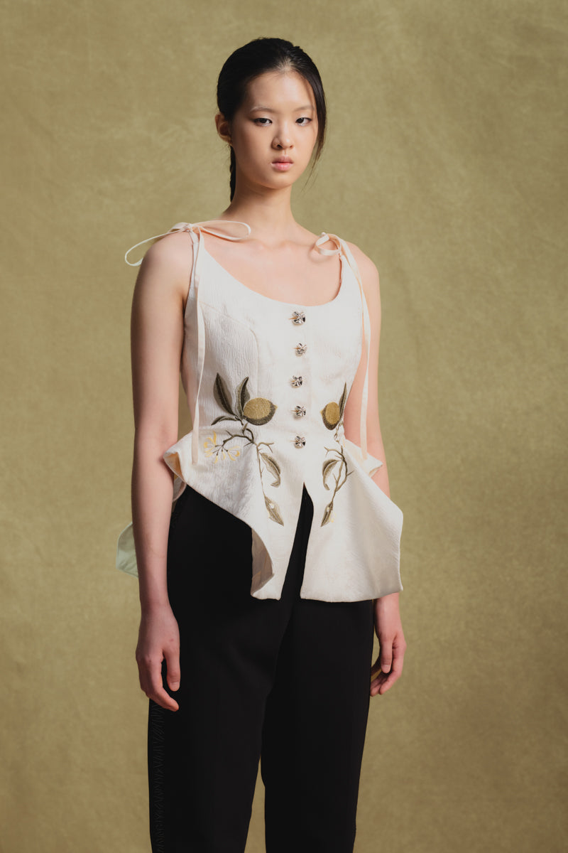 WHITE JACQUARD TANK TOP WITH EMBROIDERY DETAILS