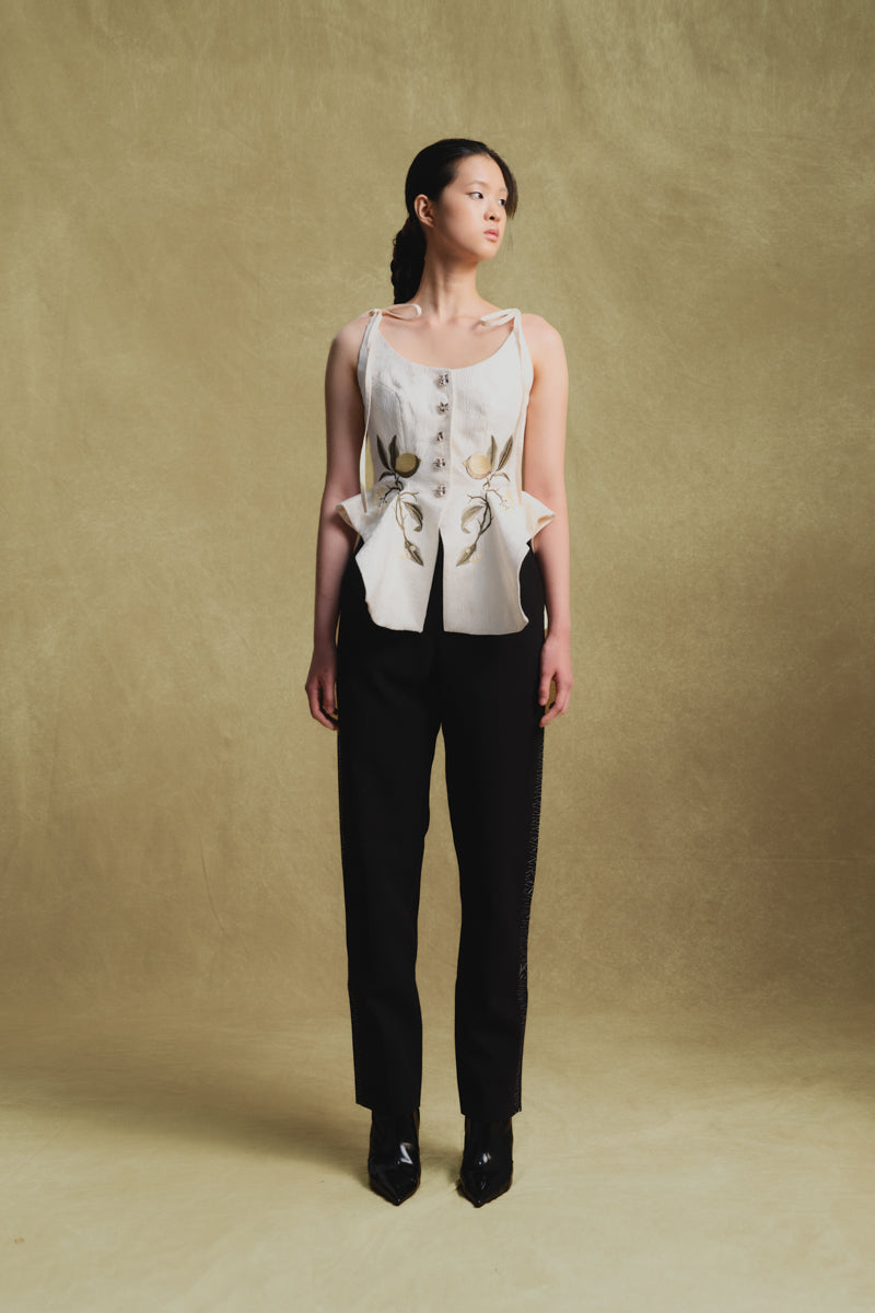 WHITE JACQUARD TANK TOP WITH EMBROIDERY DETAILS