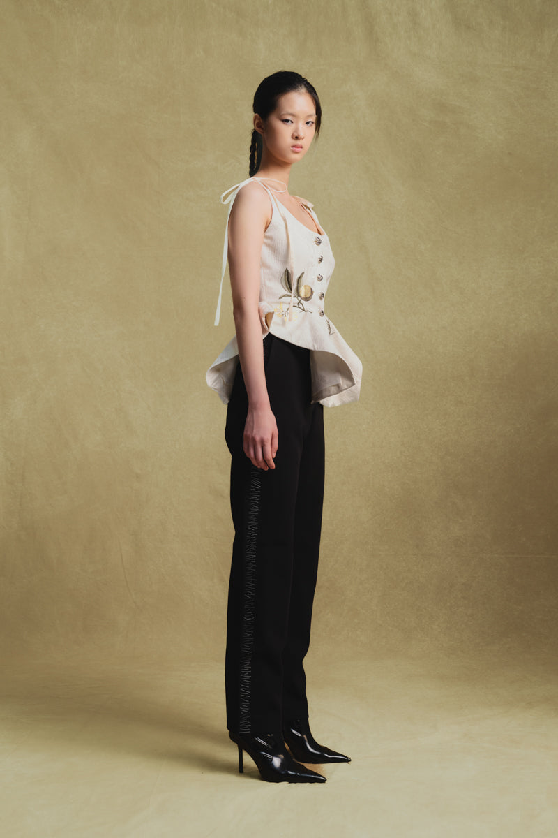 WHITE JACQUARD TANK TOP WITH EMBROIDERY DETAILS