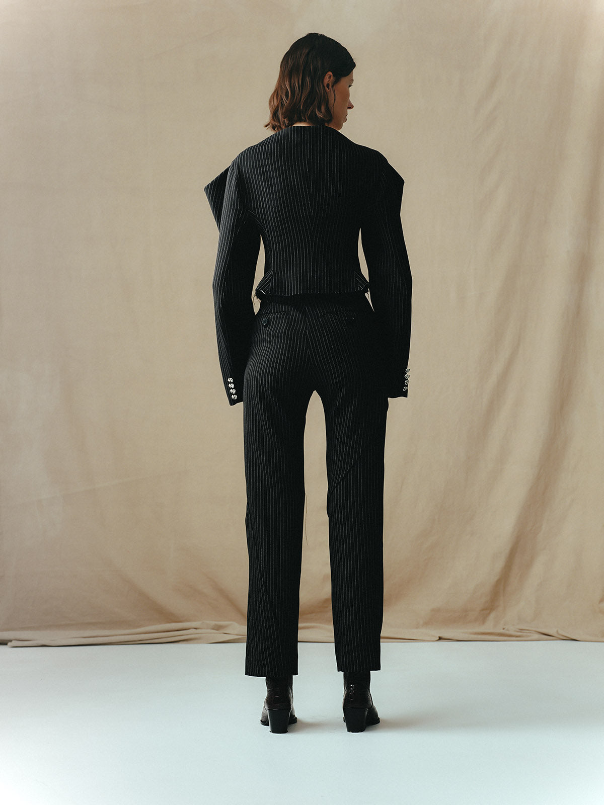 TAILORED PLEATED PINSTRIPE PANTS