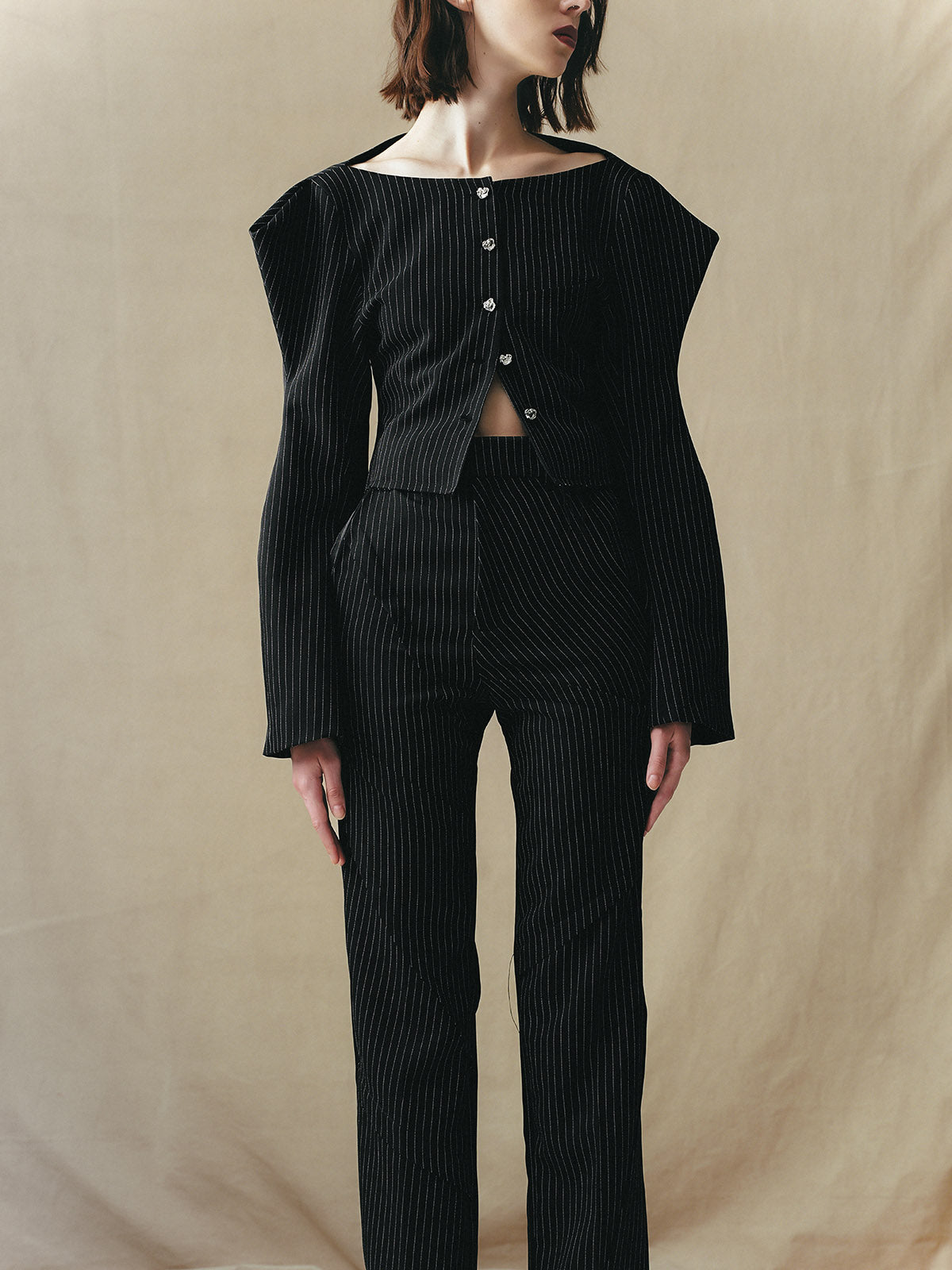 TAILORED PLEATED PINSTRIPE PANTS
