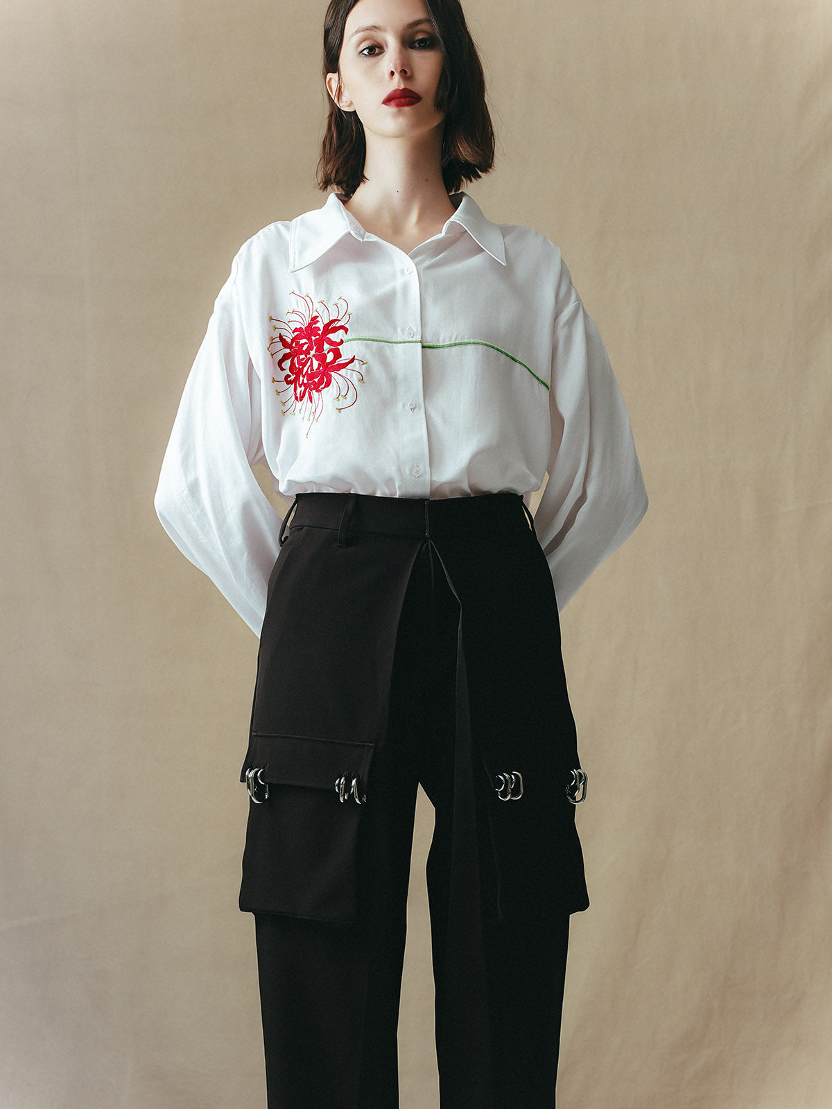 OVERSIZED COTTON SHIRT WITH EMBROIDERY DETAIL