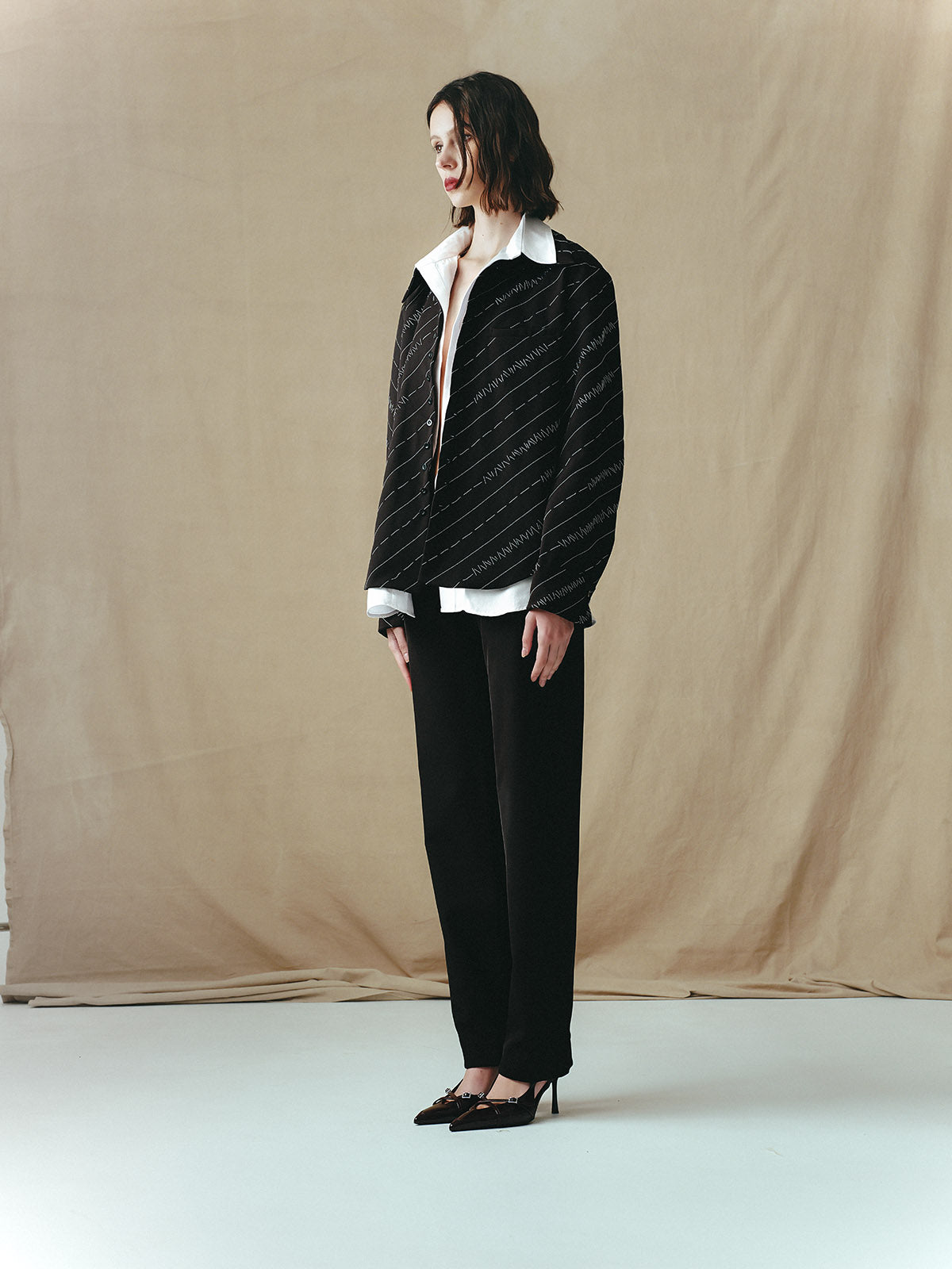 DISTRESSED JACKET WITH HANDSTITCHED PINSTRIPES