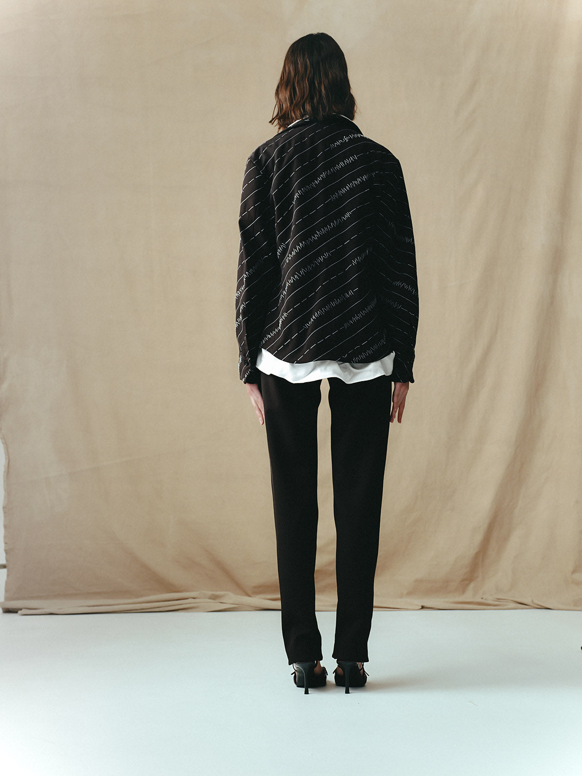 DISTRESSED JACKET WITH HANDSTITCHED PINSTRIPES