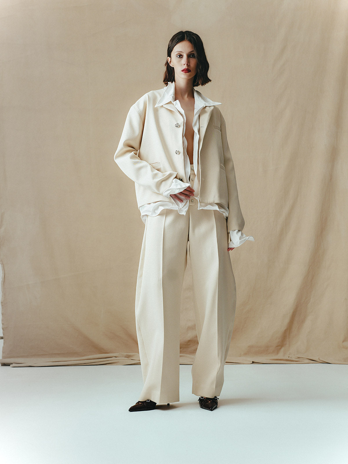 TAILORED CARDIGAN WITH DETACHABLE DISTRESSED COLLAR
