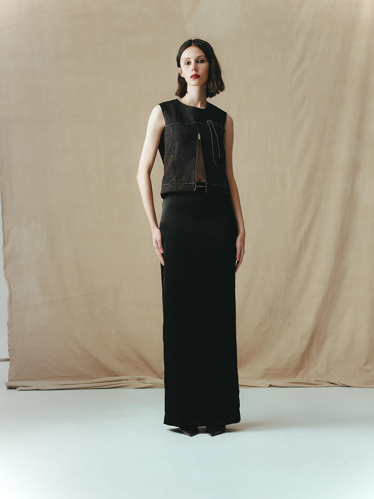 SATIN MAXI SKIRT WITH BUCKLES