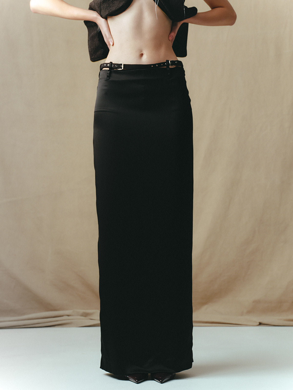 SATIN MAXI SKIRT WITH BUCKLES